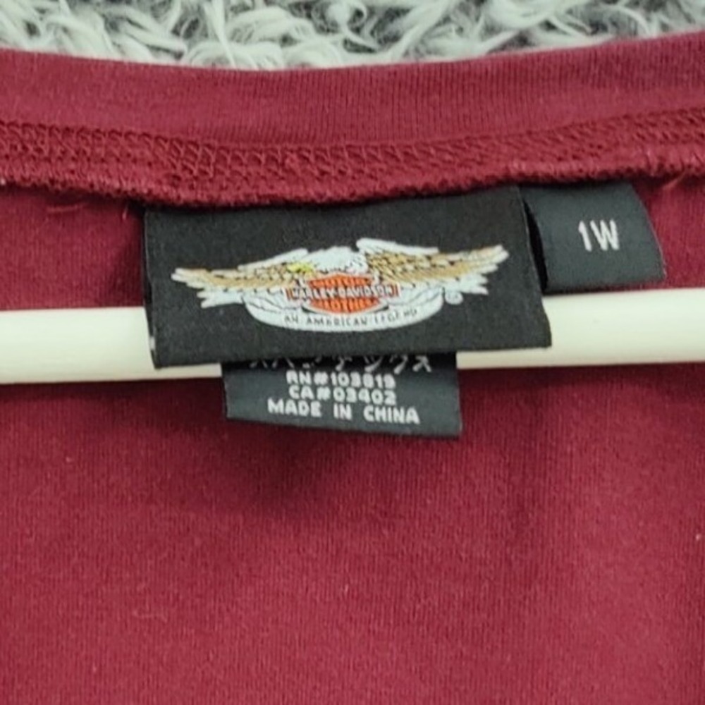 Harley-Davidson Womens Biker Rocker Top 1W Maroon Studded Logo Long Sleeve Tee - Picture 6 of 16